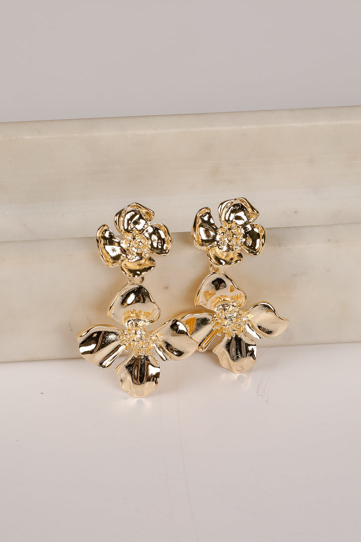 Sydney Gold Flower Drop Earrings
