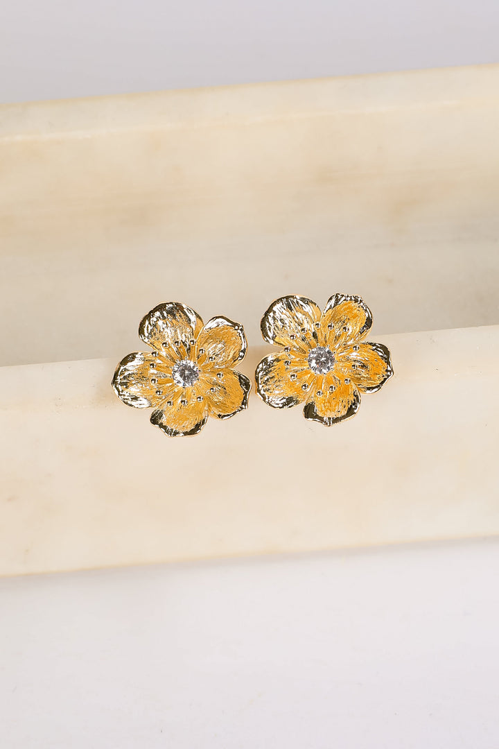 Penelope Gold Flower Stud Earrings