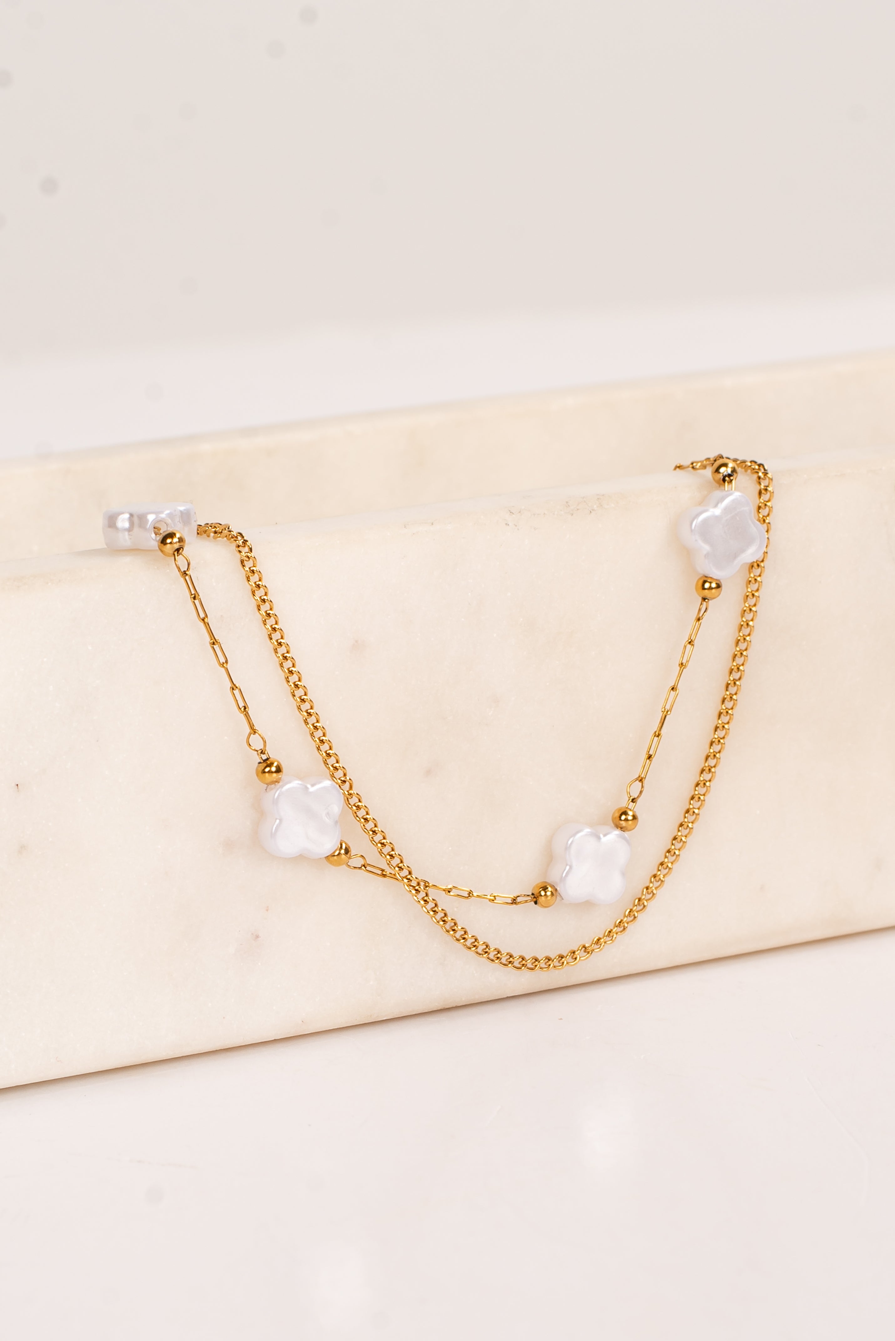Kenzie Gold Pearl Quatrefoil Layered Bracelet