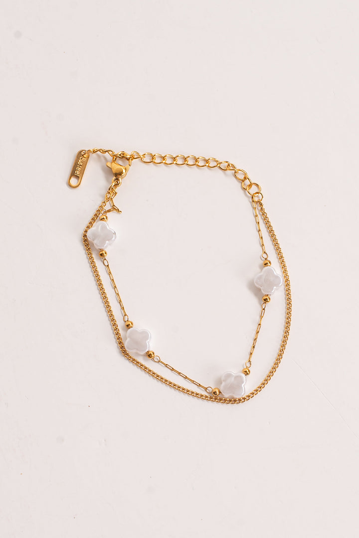 Kenzie Gold Pearl Quatrefoil Layered Bracelet