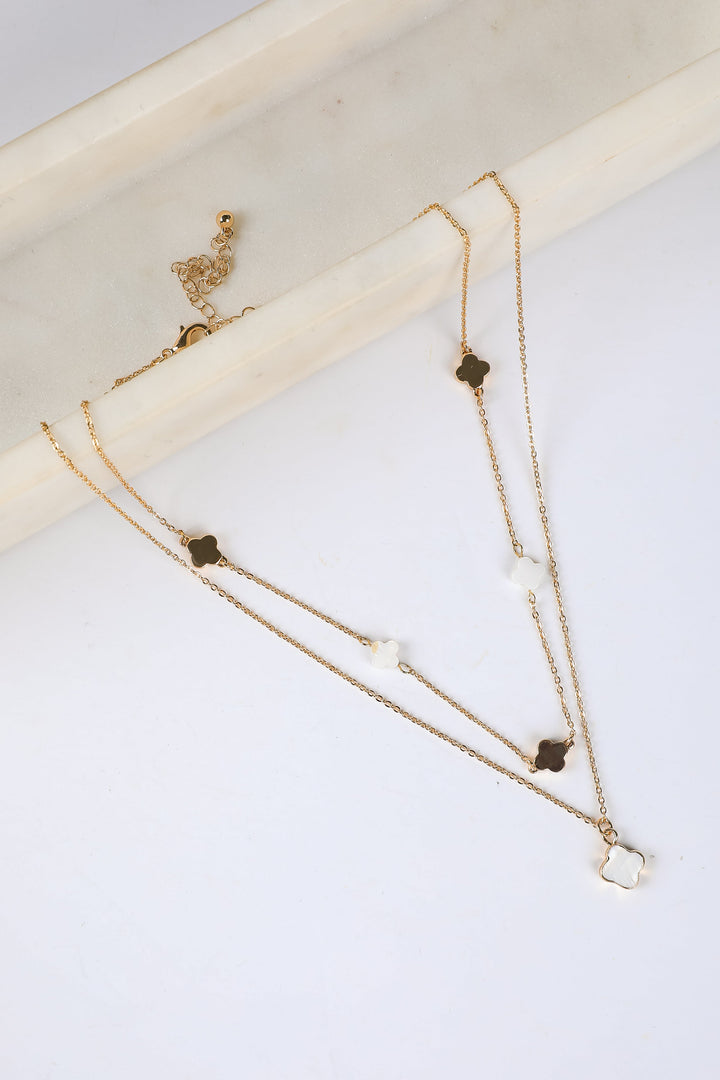 Sawyer Gold Quatrefoil Layered Chain Necklace
