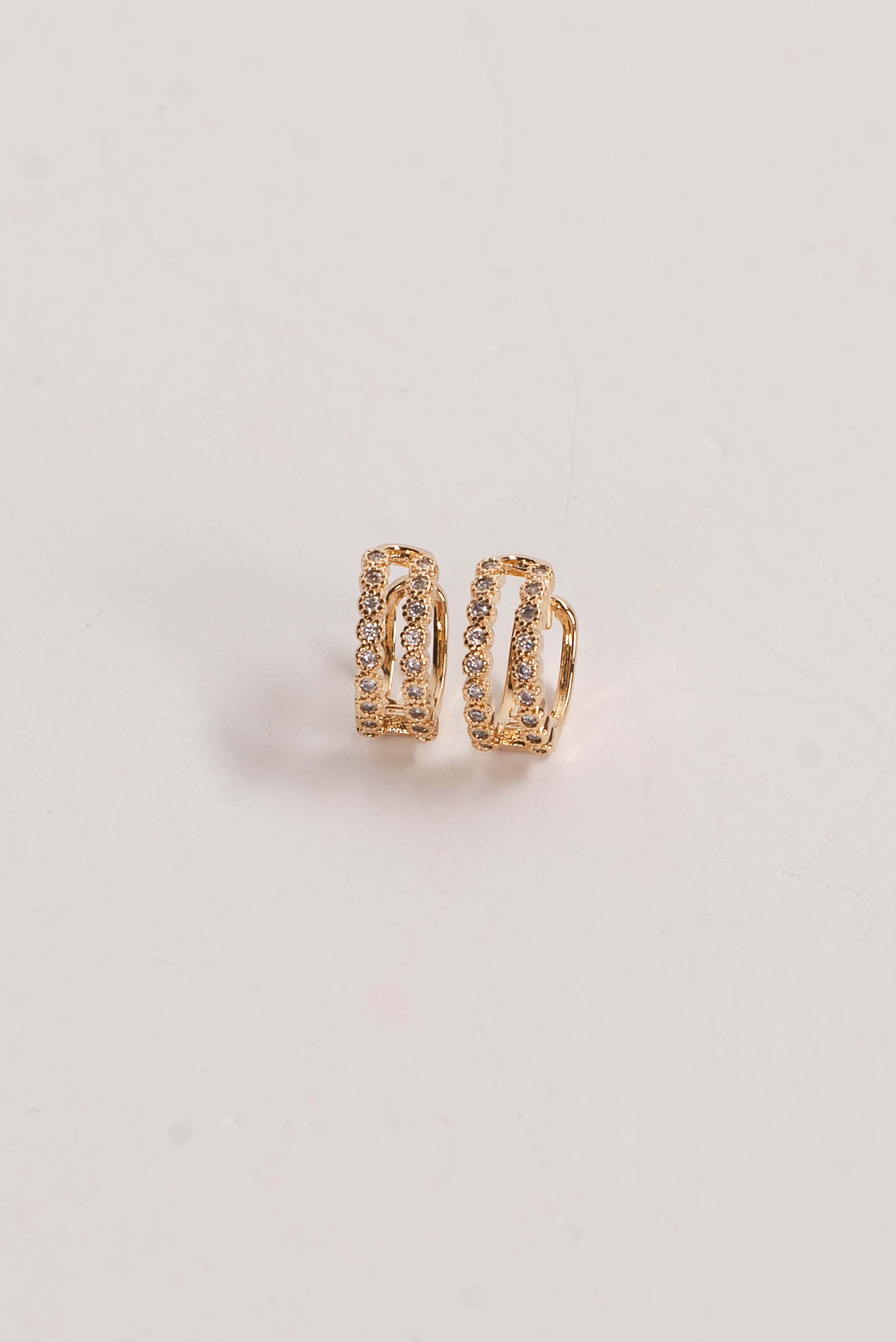 Elise Gold Rhinestone Double Mini Hoop Earrings