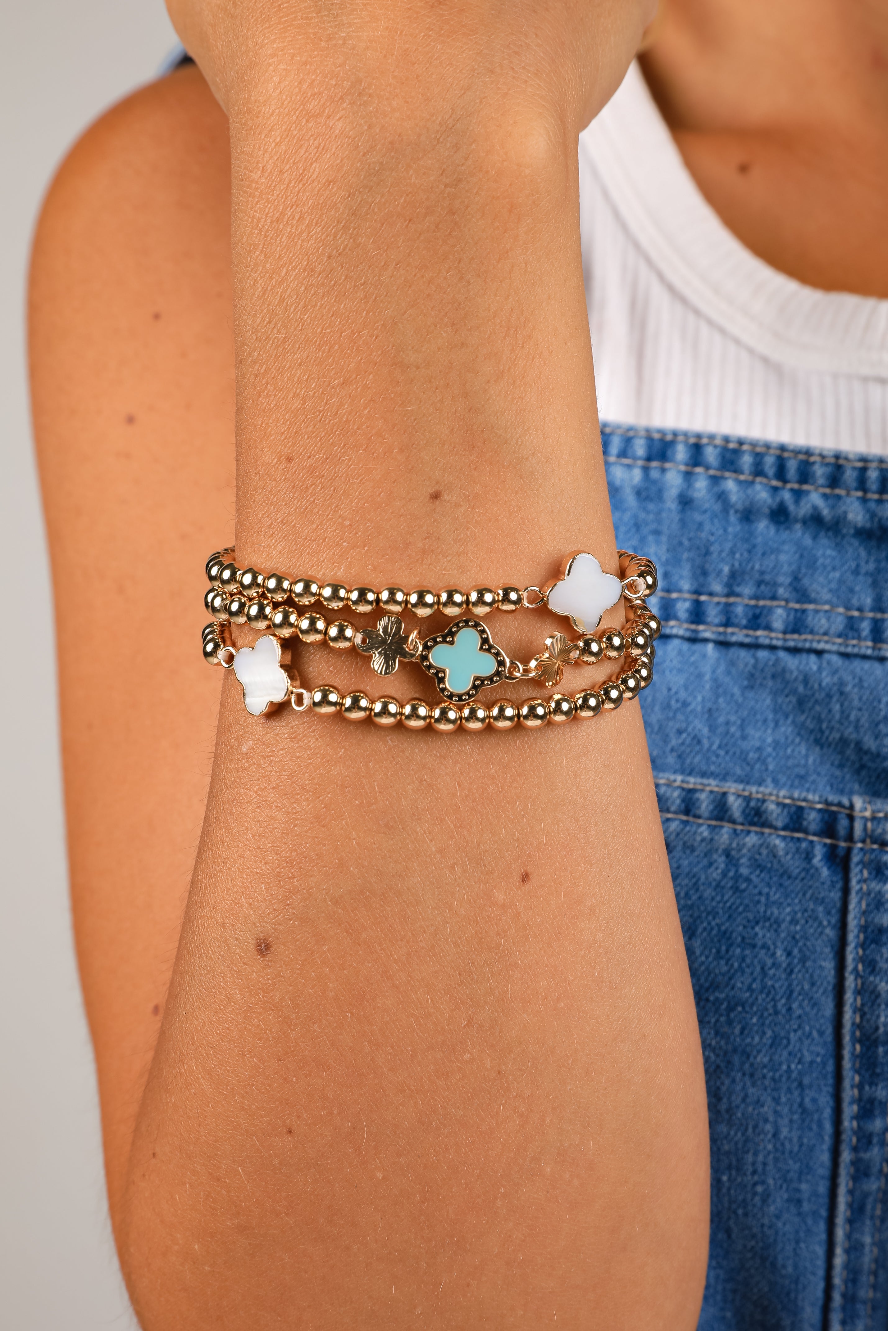 Maggie Beaded Quatrefoil Charm Bracelet Set