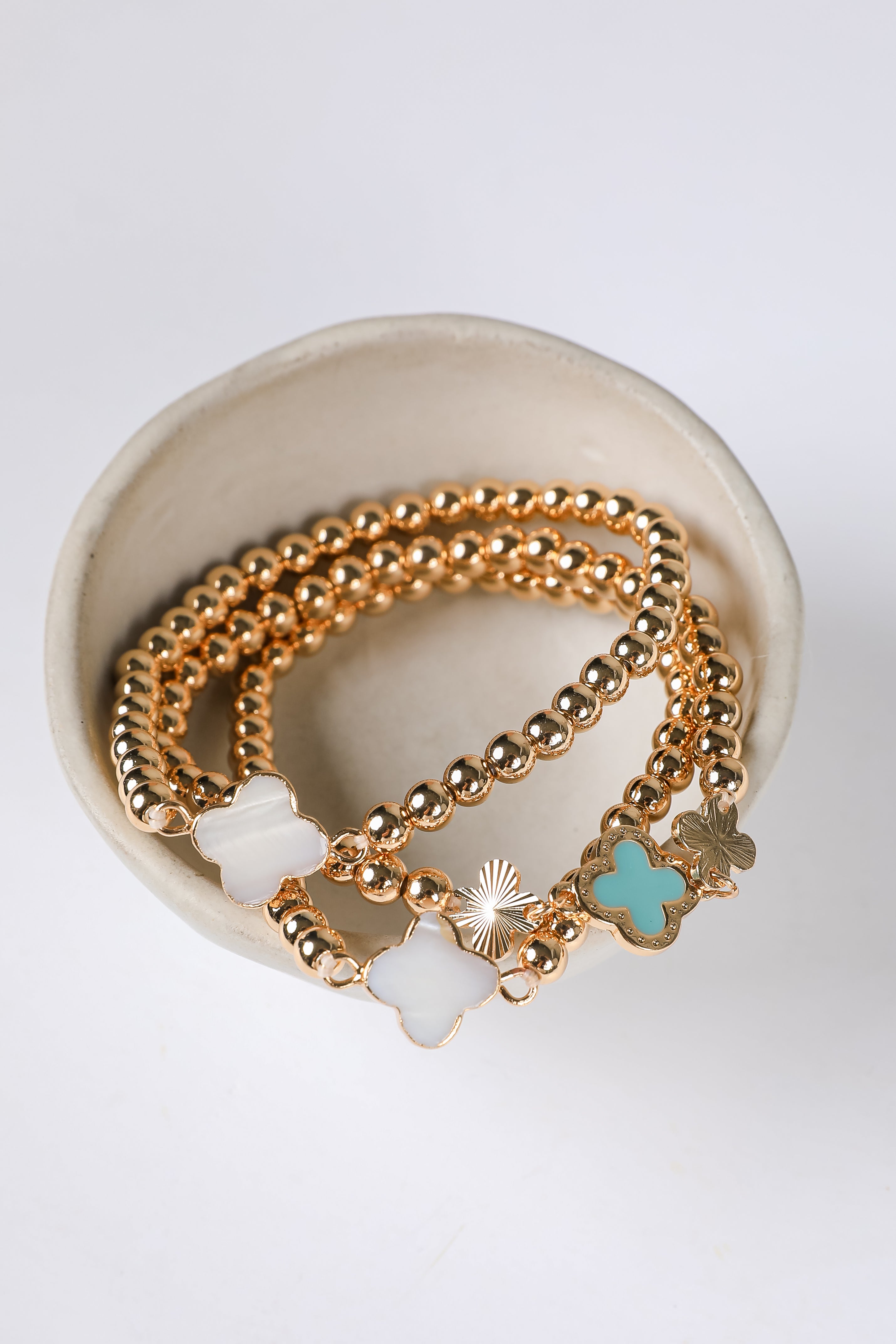 Maggie Beaded Quatrefoil Charm Bracelet Set