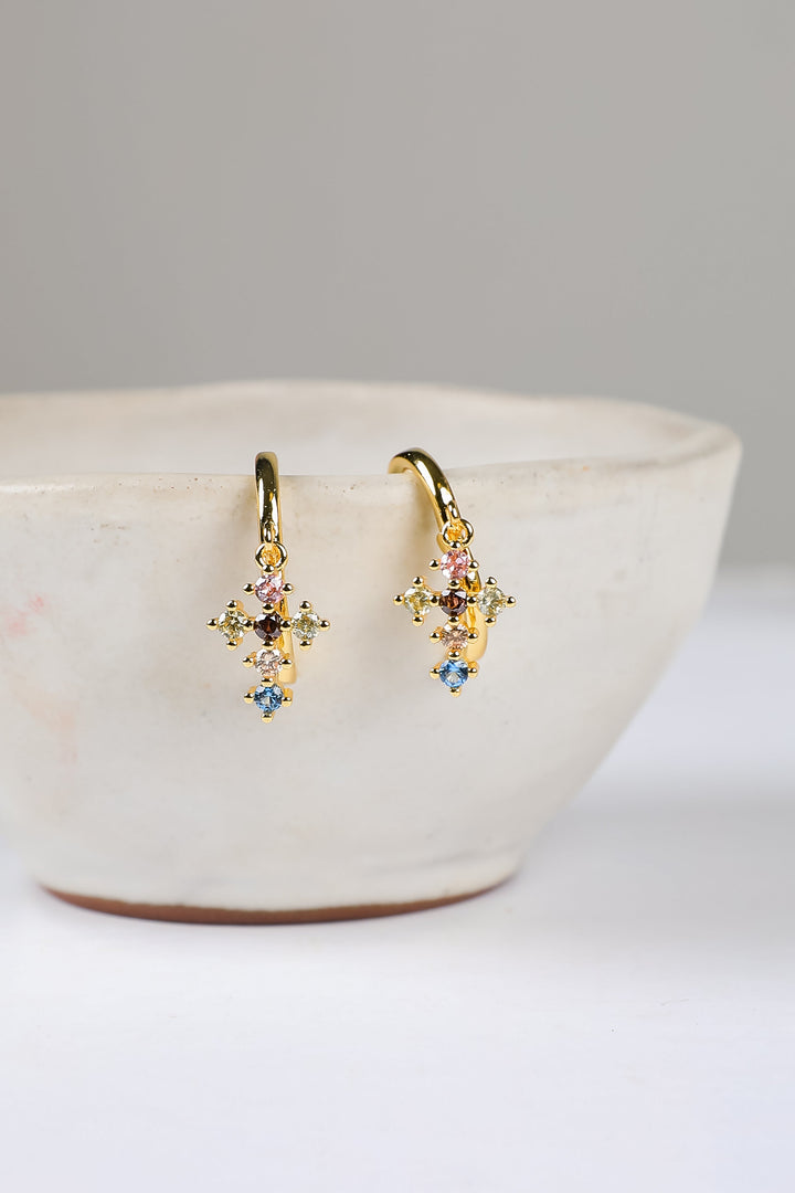 Hope Multi Cross Charm Mini Hoop Earrings