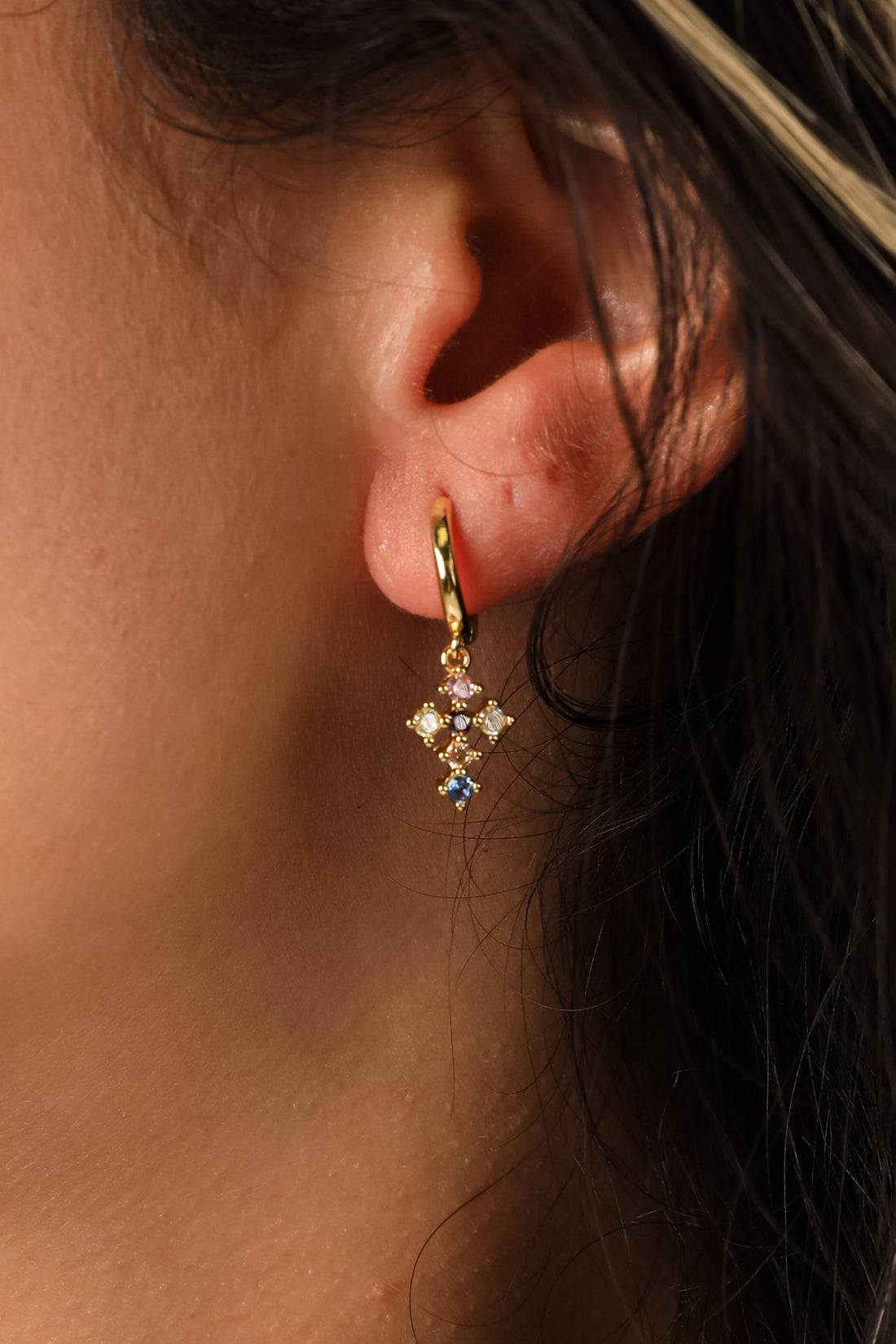 Hope Multi Cross Charm Mini Hoop Earrings