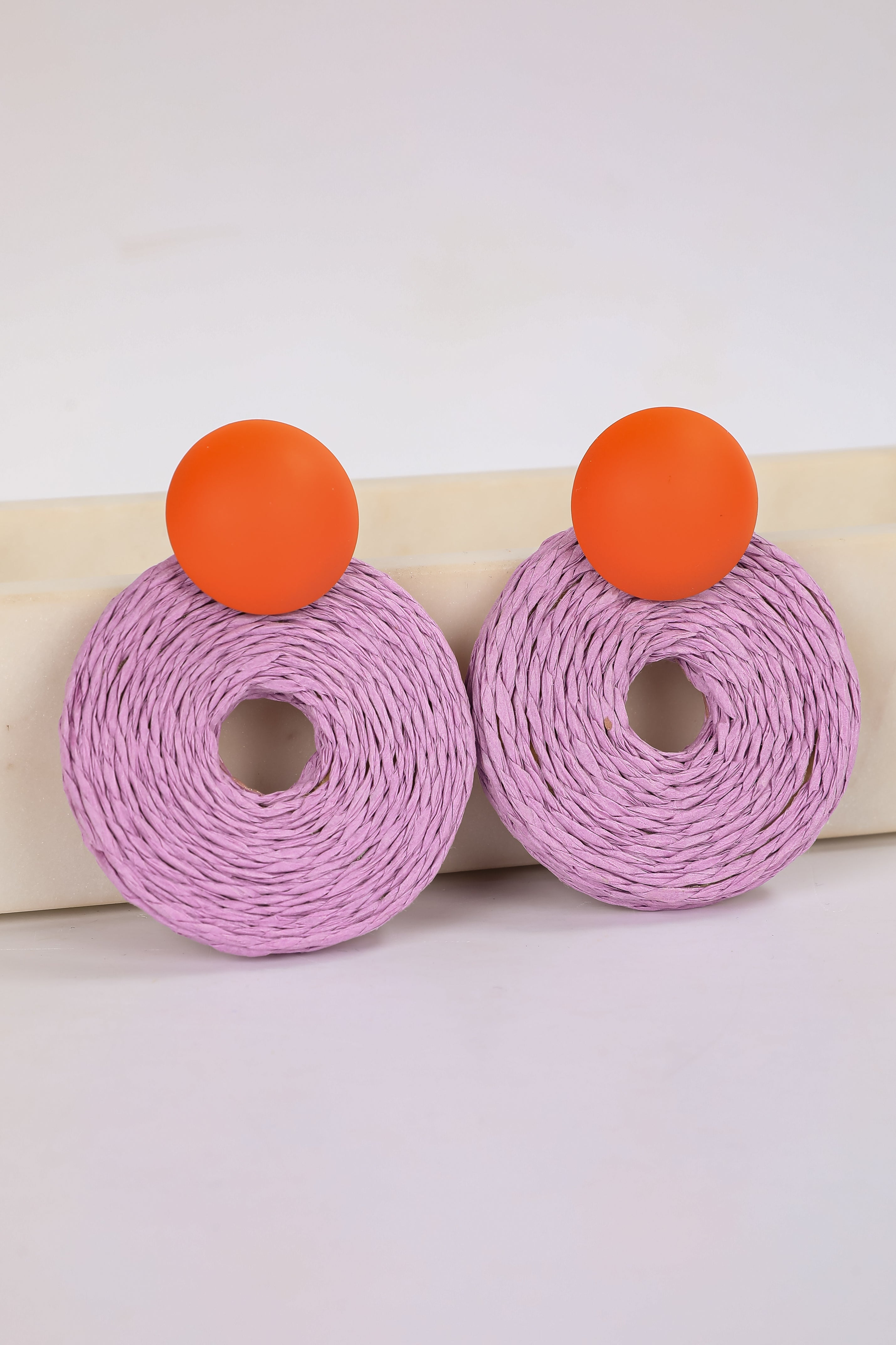 Layla Purple Straw Circle Statement Earrings