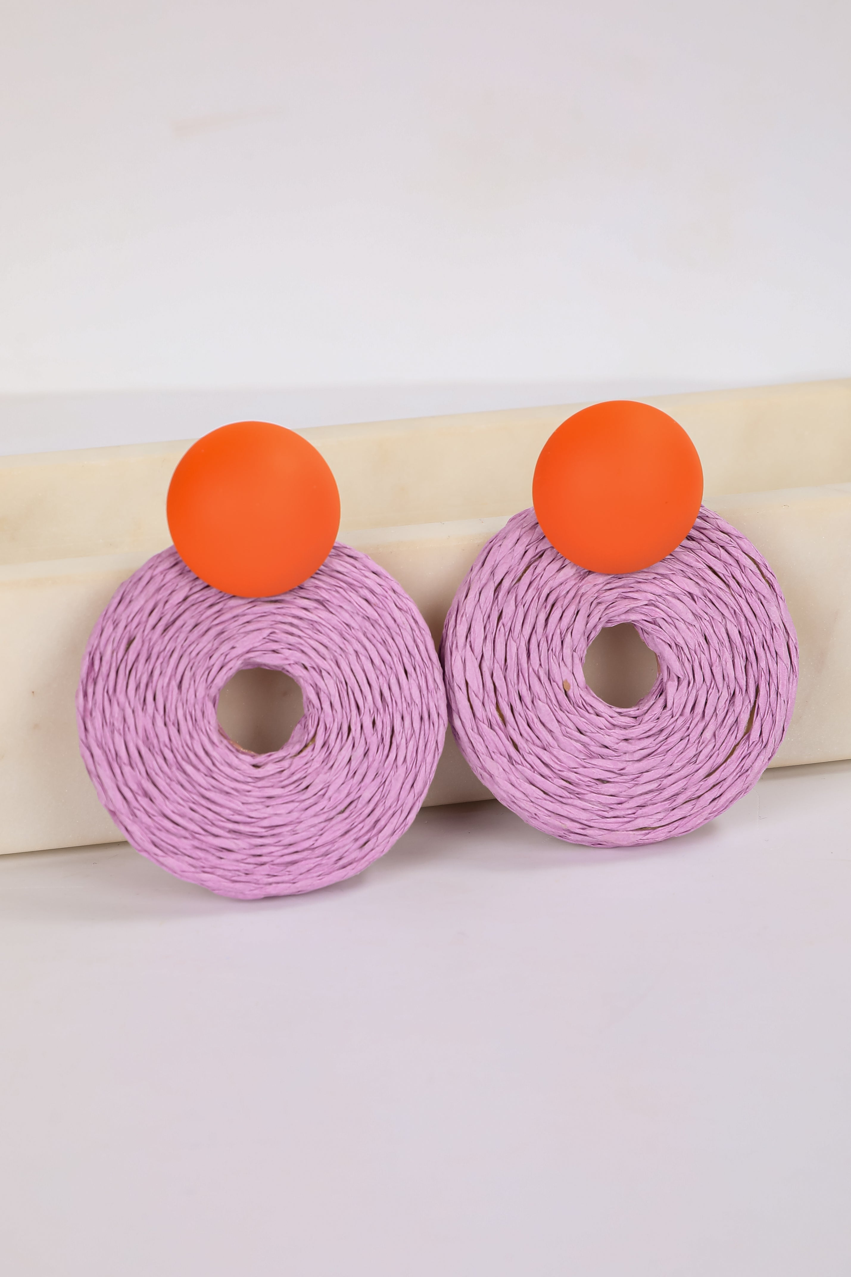 Layla Purple Straw Circle Statement Earrings