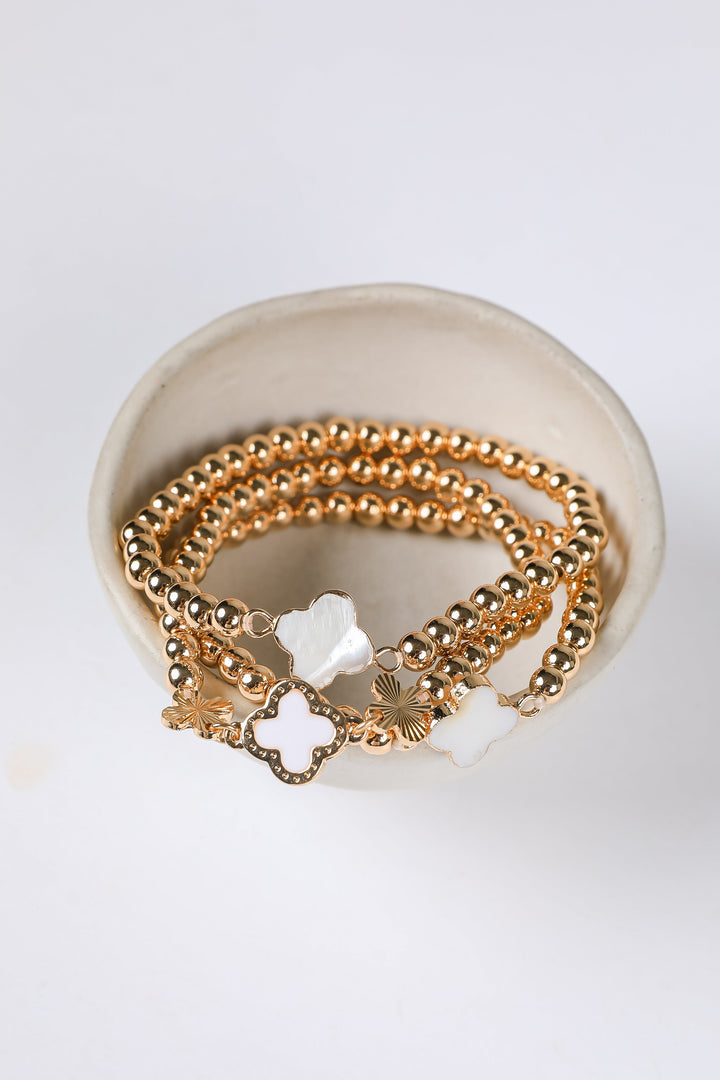 Maggie Beaded Quatrefoil Charm Bracelet Set