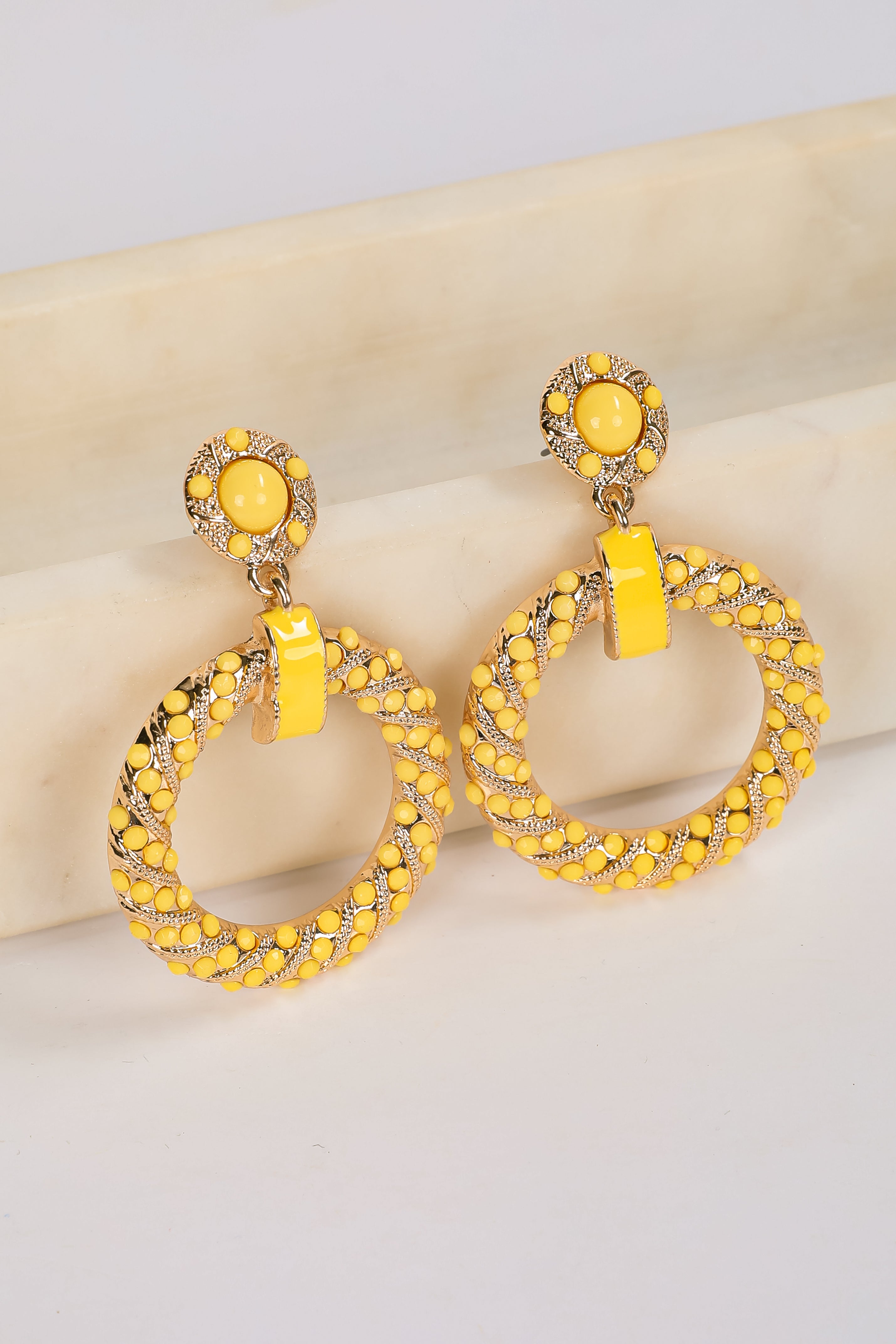 Carmen Yellow Circle Drop Earrings