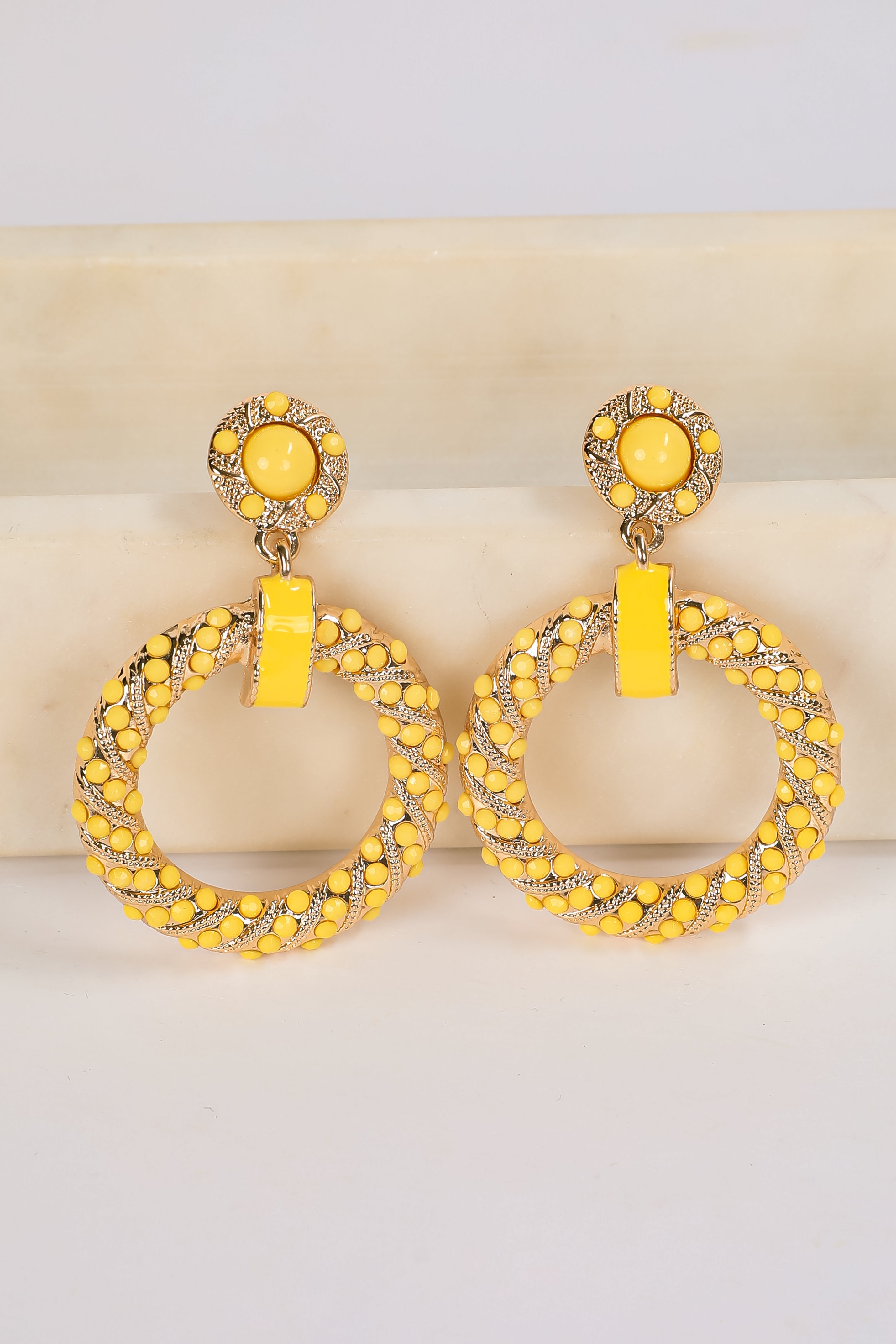 Carmen Yellow Circle Drop Earrings